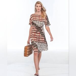 {Diana Gallesi} Italian Designer "Spicy Summer" Mixed Print Plaid Belted